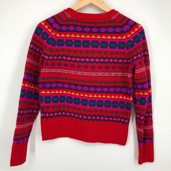 J. Crew Holly Fair Isle Wool Sweater Womens XS Red Crewneck - Picture 8 of 13